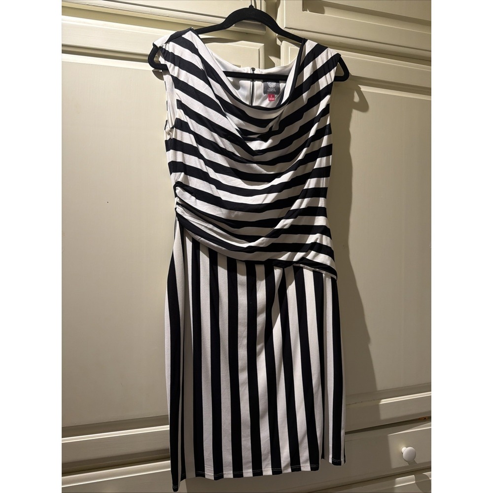 Vince‎ Camuto, Black And White Striped Asymmetrical Dress, Size 8